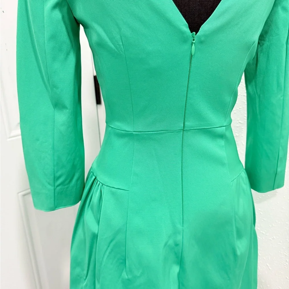 J. Crew 50 60s satin Green‎ bubble skirt 3/4 Sleeve Dress 2